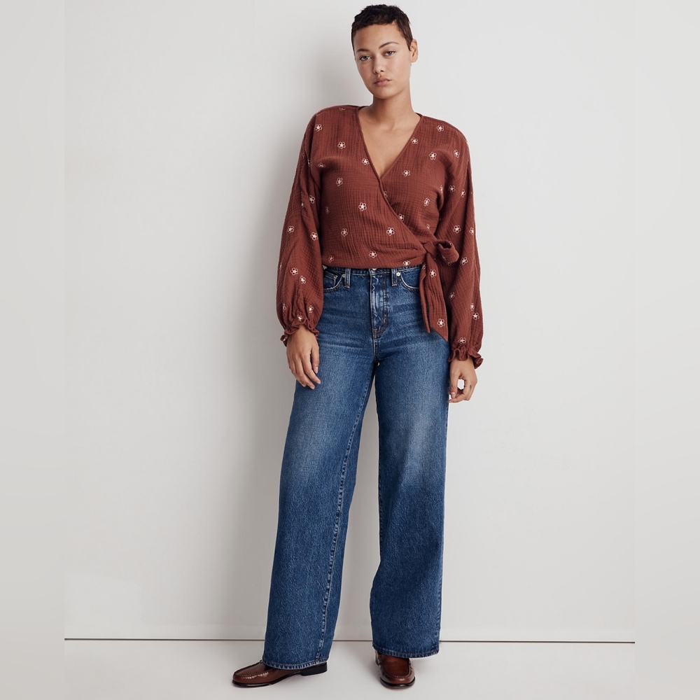 Madewell red floral 100% cotton wrap top - Size S NWT